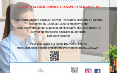 Offre d’emploi Agent.e d’accueil service transport scolaire