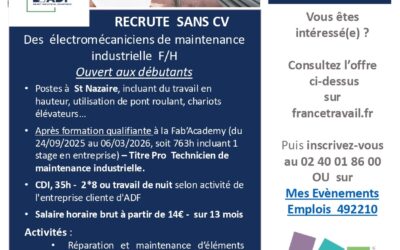 Recrutement sans CV : Electromécaniciens de maintenance industrielle